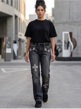 Vintage Ralph Lauren Kelly jeans ,rare beaded embroidered Cross Design Jeans